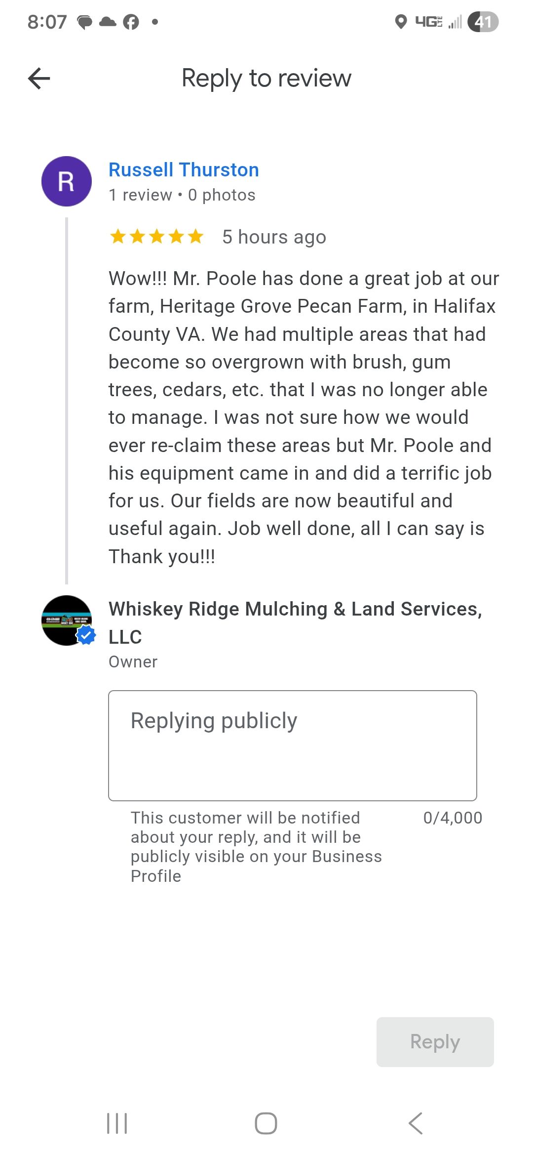  for Whiskey Ridge Mulching & Land Services in South Boston, VA