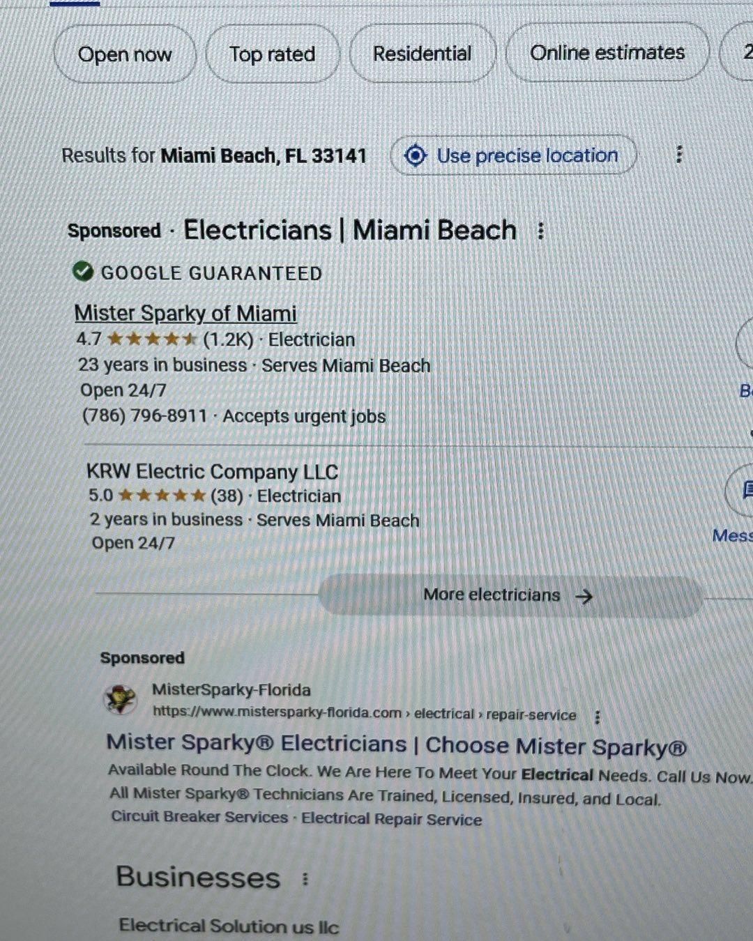  for KRW Electric in Miami Beach, FL