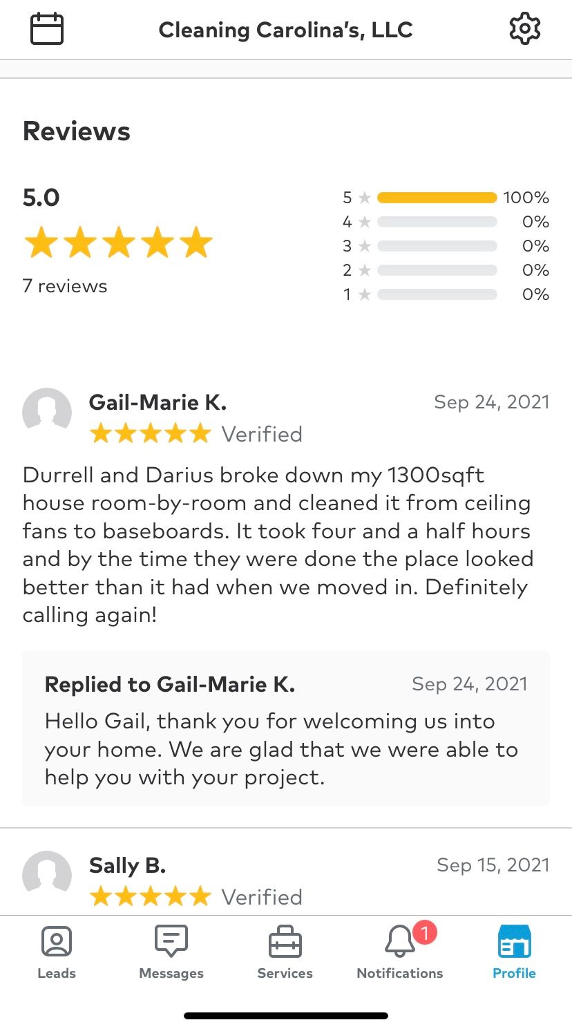 for Cleaning Carolina’s LLC in Greensboro, NC