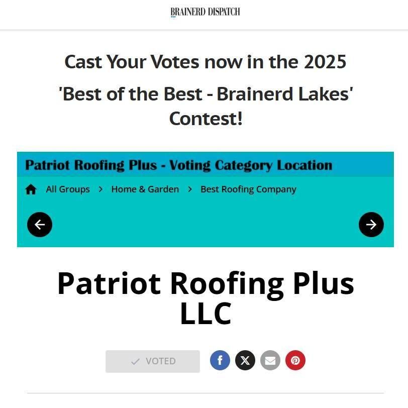  for Patriot Roofing Plus LLC in Pequot Lakes, MN