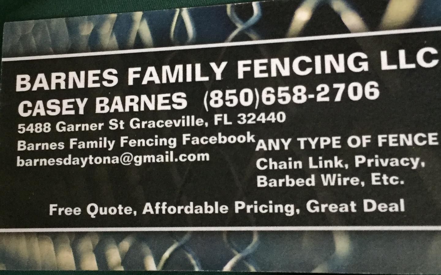  for Barnes Family Fencing in Graceville, FL