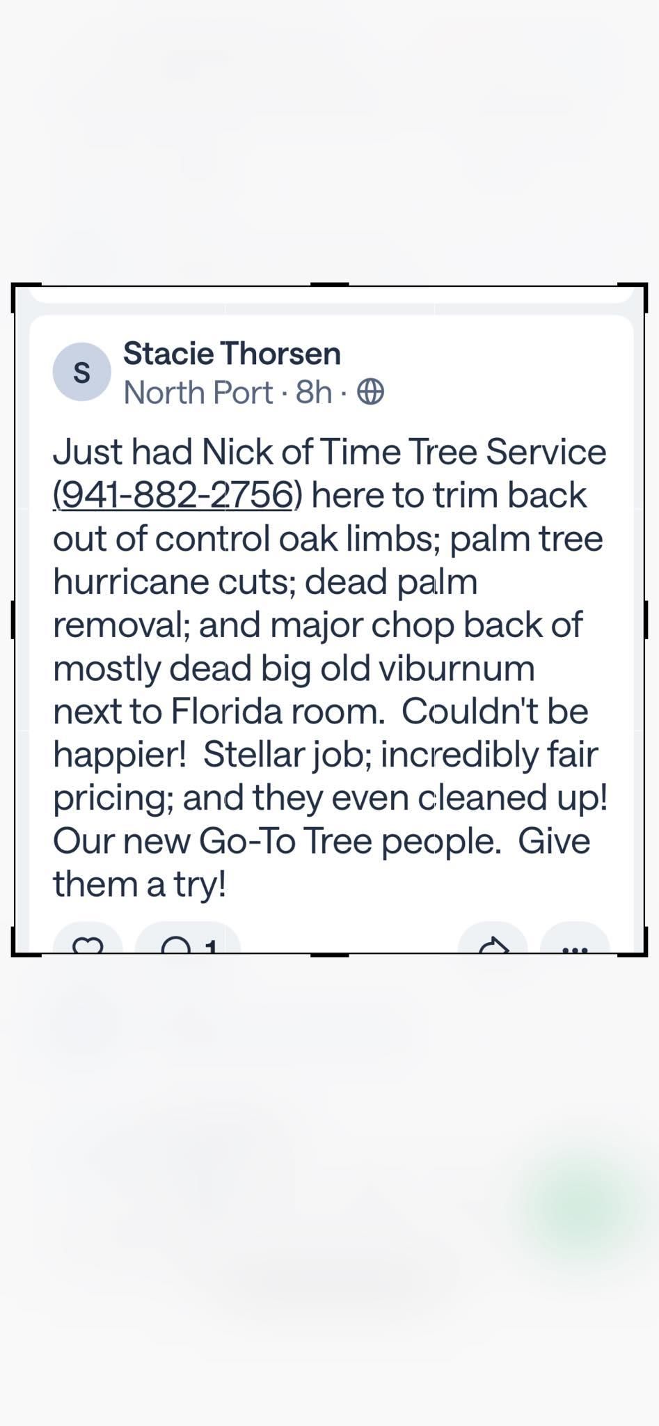  for Nick of Time Tree Service in North Port, FL