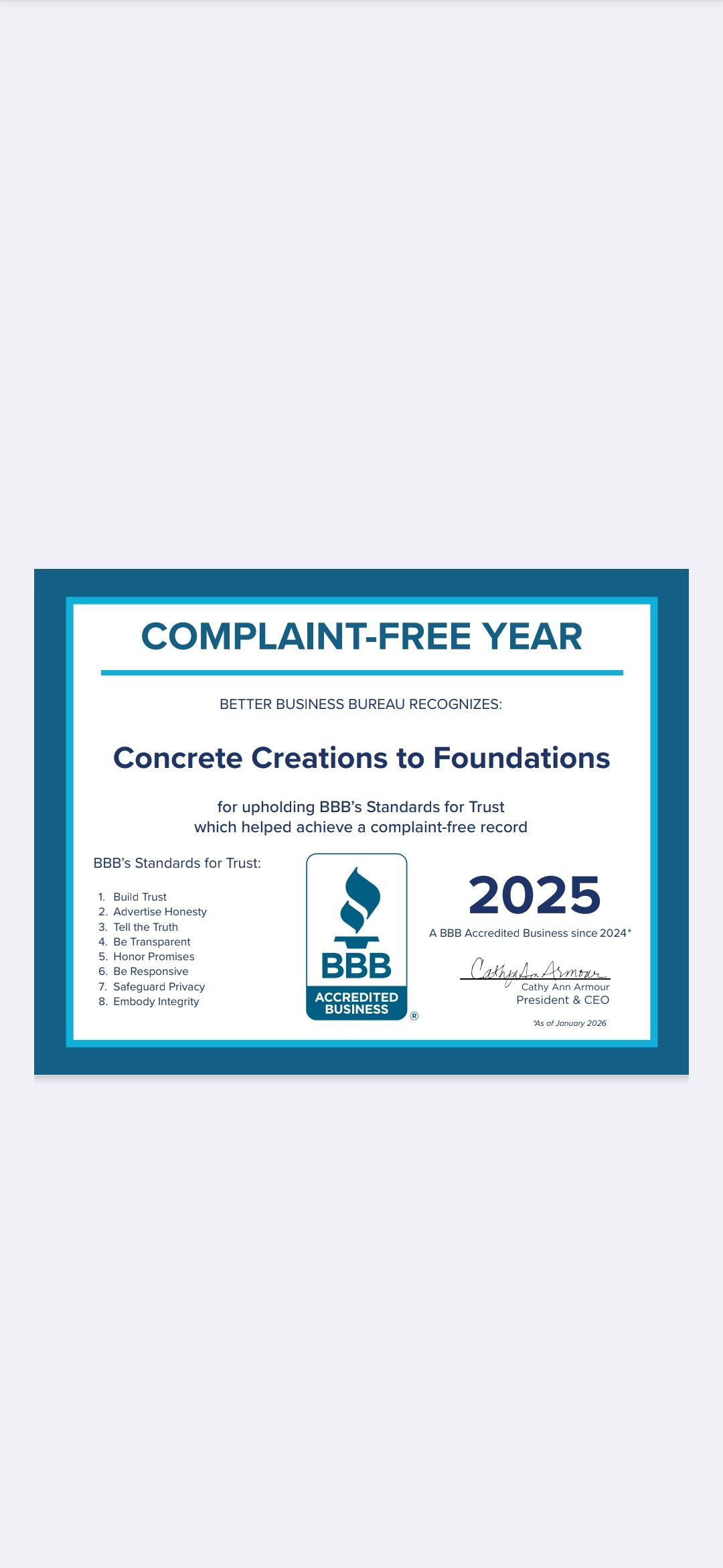  for Concrete Creations to Foundiations. in Yorktown, IN