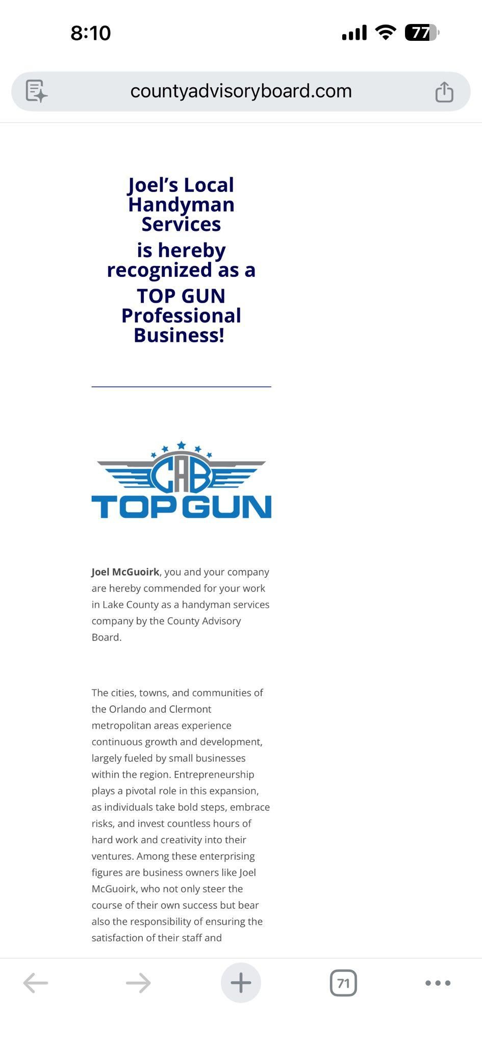  for Joel's Local Handyman Services in Clermont, FL