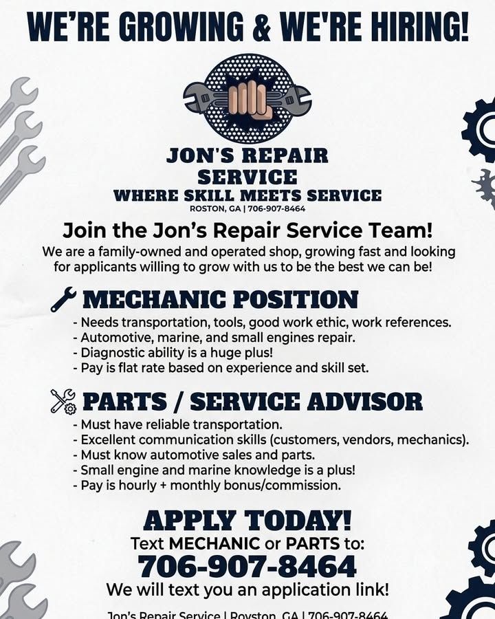  for Jon's Repair Service in Elberton, GA