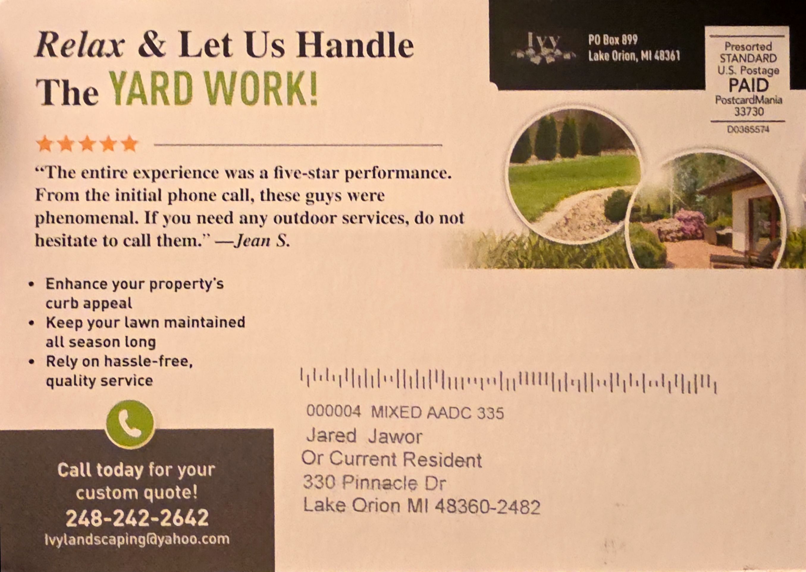  for Ivy Lawn and Landscaping in Oxford, MI