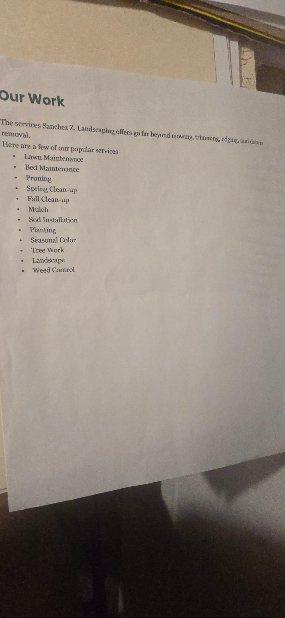  for Sanchez Z. Landscaping in Memphis, TN