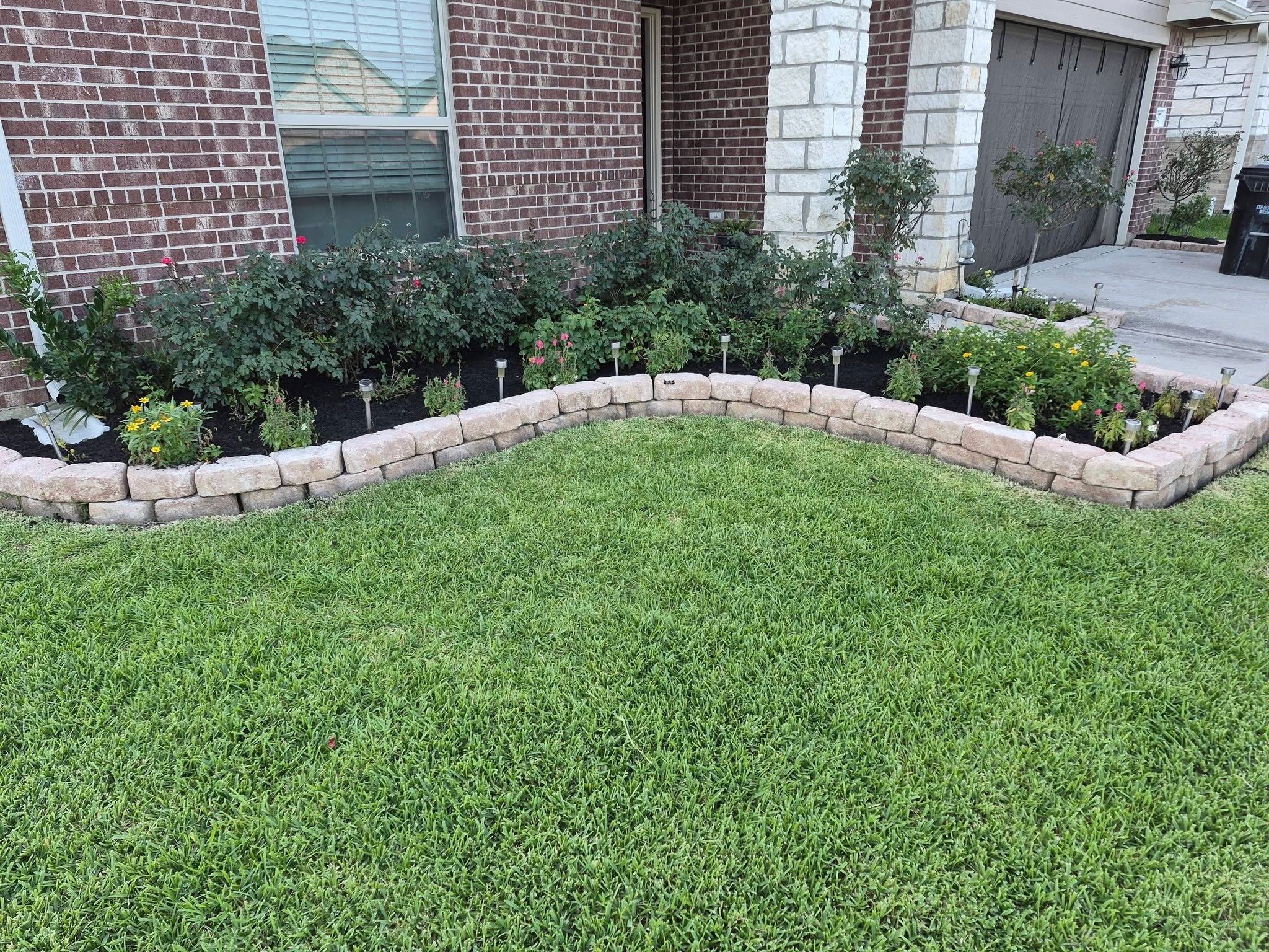 “ Wall Block installation “ you choose your own color for Loredo's Landscaping in New Caney, TX