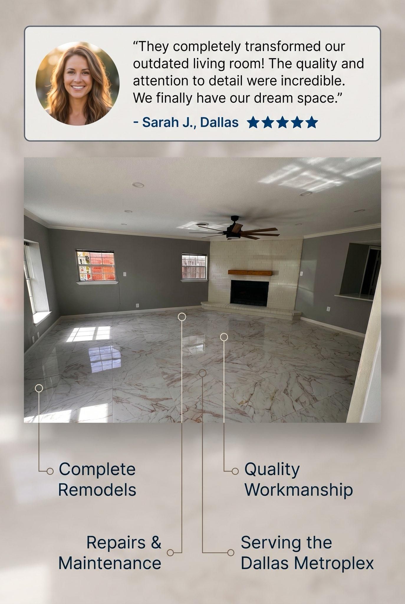 Interior Renovations for Cristancho Remodeling in Dallas, TX