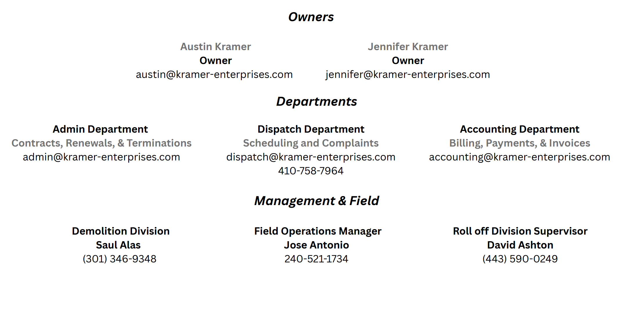  for Kramer Enterprises in Washington, D.C.