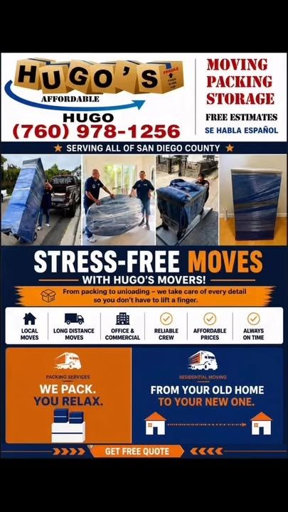  for Hugo’s Affordable Moving Labor in San Diego, CA