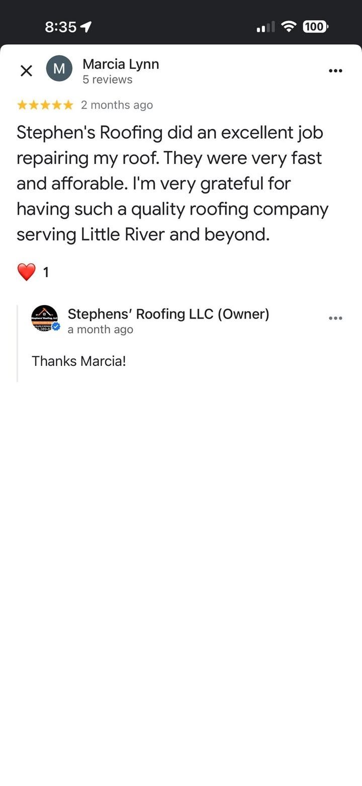  for Stephens’ Roofing LLC in Little River, SC