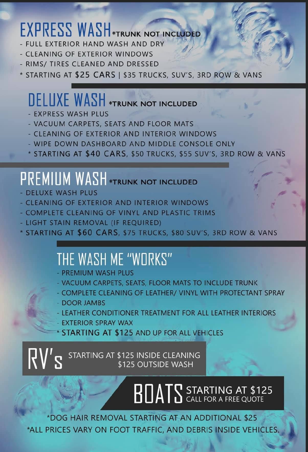 Auto Detailing in Spotsylvania, VA Wash Me Work LLC Gallery Pricing