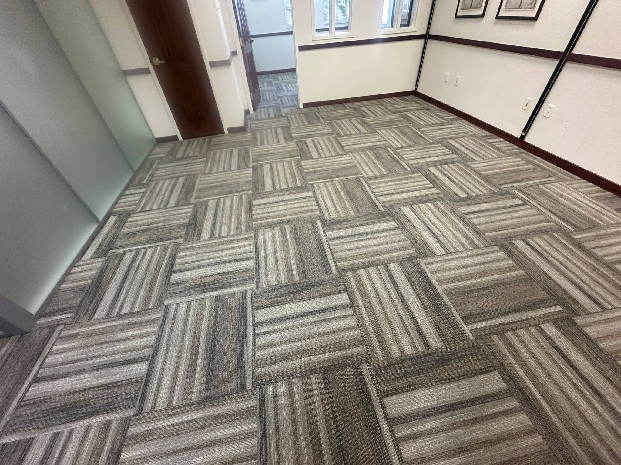 Commercial carpet tile laid quarter-turn in a Tampa, FL office